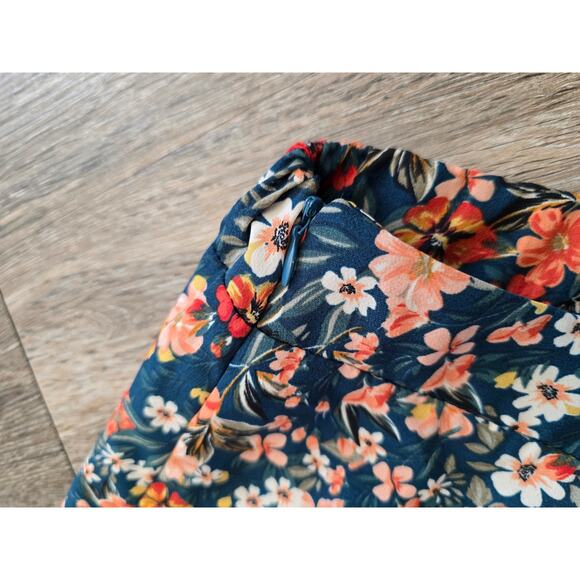 Curvy 4XL Floral A-Line Midi Skirt Navy Red Elastic Waist Cottagecore Plus Size - Picture 2 of 7